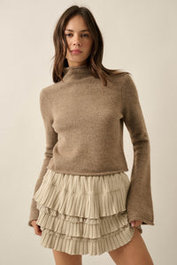Low Key Bell-Sleeve Rolled-Edge Mock-Neck Sweater - ShopPromesa
