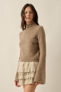 Low Key Bell-Sleeve Rolled-Edge Mock-Neck Sweater - ShopPromesa