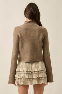 Low Key Bell-Sleeve Rolled-Edge Mock-Neck Sweater - ShopPromesa