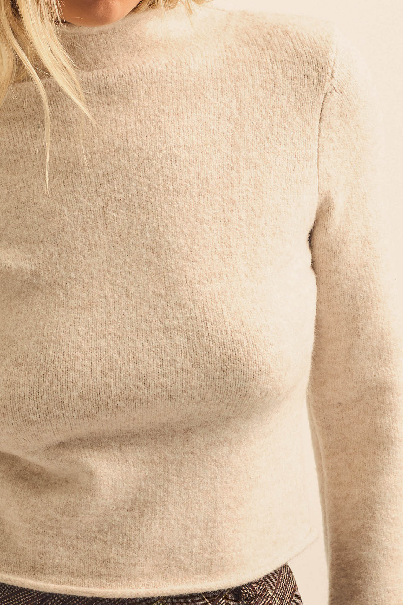 Low Key Bell-Sleeve Rolled-Edge Mock-Neck Sweater - ShopPromesa