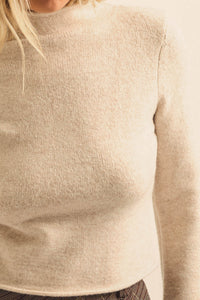 Low Key Bell-Sleeve Rolled-Edge Mock-Neck Sweater - ShopPromesa