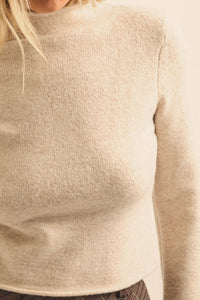 Low Key Bell-Sleeve Rolled-Edge Mock-Neck Sweater - ShopPromesa