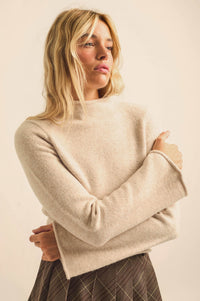 Low Key Bell-Sleeve Rolled-Edge Mock-Neck Sweater - ShopPromesa