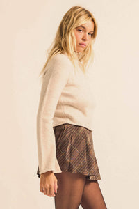 Low Key Bell-Sleeve Rolled-Edge Mock-Neck Sweater - ShopPromesa