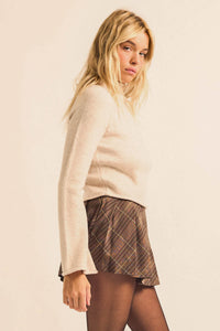 Low Key Bell-Sleeve Rolled-Edge Mock-Neck Sweater - ShopPromesa