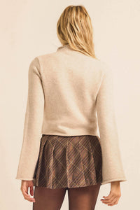Low Key Bell-Sleeve Rolled-Edge Mock-Neck Sweater - ShopPromesa