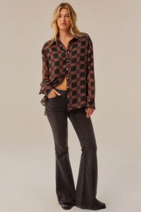 Meet in the Middle Plaid Chiffon Button-Up Shirt - ShopPromesa
