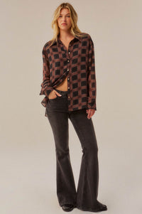 Meet in the Middle Plaid Chiffon Button-Up Shirt - ShopPromesa