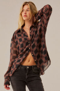 Meet in the Middle Plaid Chiffon Button-Up Shirt - ShopPromesa