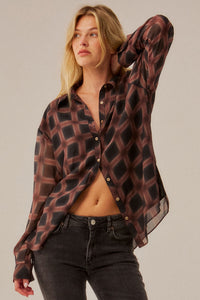 Meet in the Middle Plaid Chiffon Button-Up Shirt - ShopPromesa