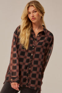 Meet in the Middle Plaid Chiffon Button-Up Shirt - ShopPromesa