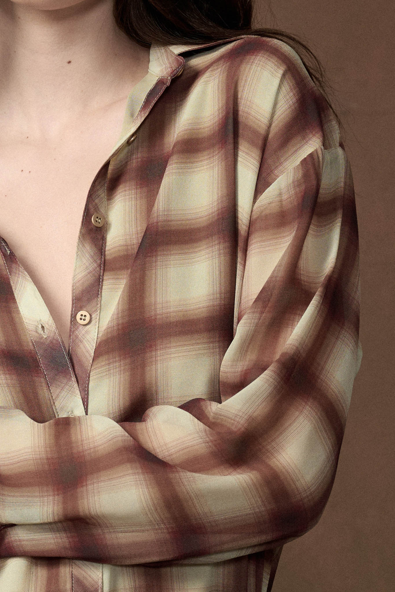Meet in the Middle Plaid Chiffon Button-Up Shirt - ShopPromesa