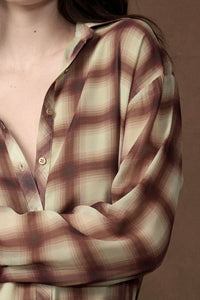 Meet in the Middle Plaid Chiffon Button-Up Shirt - ShopPromesa