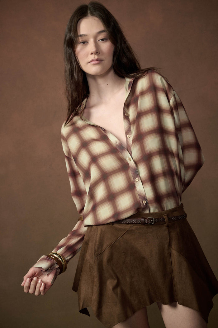 Meet in the Middle Plaid Chiffon Button-Up Shirt - ShopPromesa