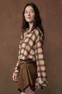 Meet in the Middle Plaid Chiffon Button-Up Shirt - ShopPromesa