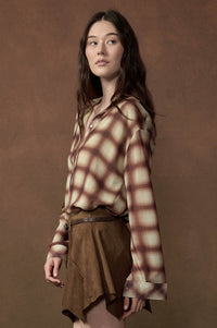 Meet in the Middle Plaid Chiffon Button-Up Shirt - ShopPromesa