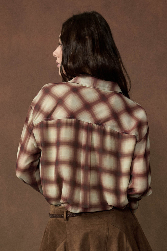 Meet in the Middle Plaid Chiffon Button-Up Shirt - ShopPromesa
