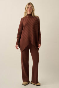 Uptown Ease Ribbed Knit Asymmetrical Poncho Sweater - ShopPromesa