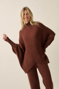 Uptown Ease Ribbed Knit Asymmetrical Poncho Sweater - ShopPromesa