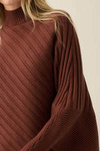 Uptown Ease Ribbed Knit Asymmetrical Poncho Sweater - ShopPromesa