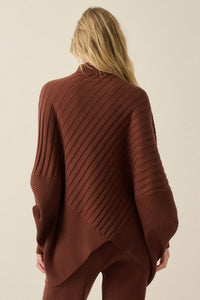 Uptown Ease Ribbed Knit Asymmetrical Poncho Sweater - ShopPromesa