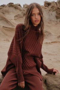Uptown Ease Ribbed Knit Asymmetrical Poncho Sweater - ShopPromesa