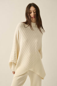 Uptown Ease Ribbed Knit Asymmetrical Poncho Sweater - ShopPromesa