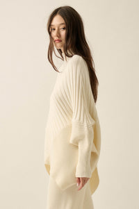 Uptown Ease Ribbed Knit Asymmetrical Poncho Sweater - ShopPromesa