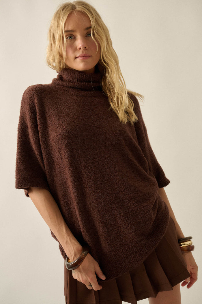 Safe Haven Textured Short-Sleeve Cowl-Neck Sweater - ShopPromesa