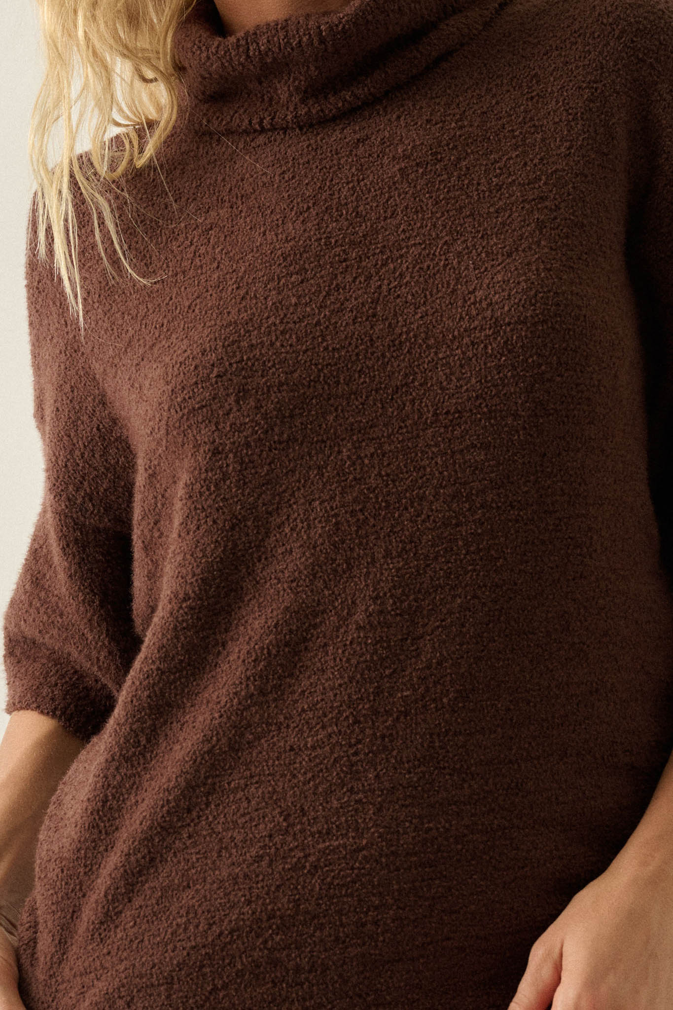 Safe Haven Textured Short-Sleeve Cowl-Neck Sweater - ShopPromesa