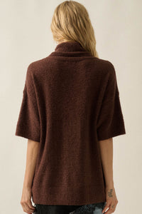 Safe Haven Textured Short-Sleeve Cowl-Neck Sweater - ShopPromesa