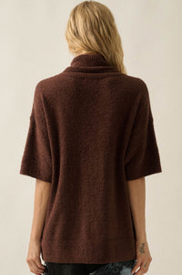 Safe Haven Textured Short-Sleeve Cowl-Neck Sweater - ShopPromesa