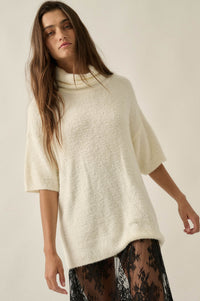 Safe Haven Textured Short-Sleeve Cowl-Neck Sweater - ShopPromesa