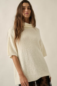 Safe Haven Textured Short-Sleeve Cowl-Neck Sweater - ShopPromesa