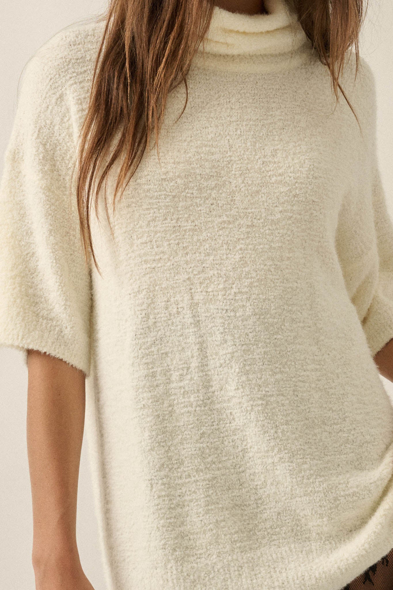 Safe Haven Textured Short-Sleeve Cowl-Neck Sweater - ShopPromesa