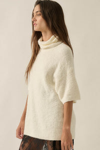 Safe Haven Textured Short-Sleeve Cowl-Neck Sweater - ShopPromesa