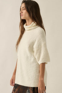 Safe Haven Textured Short-Sleeve Cowl-Neck Sweater - ShopPromesa