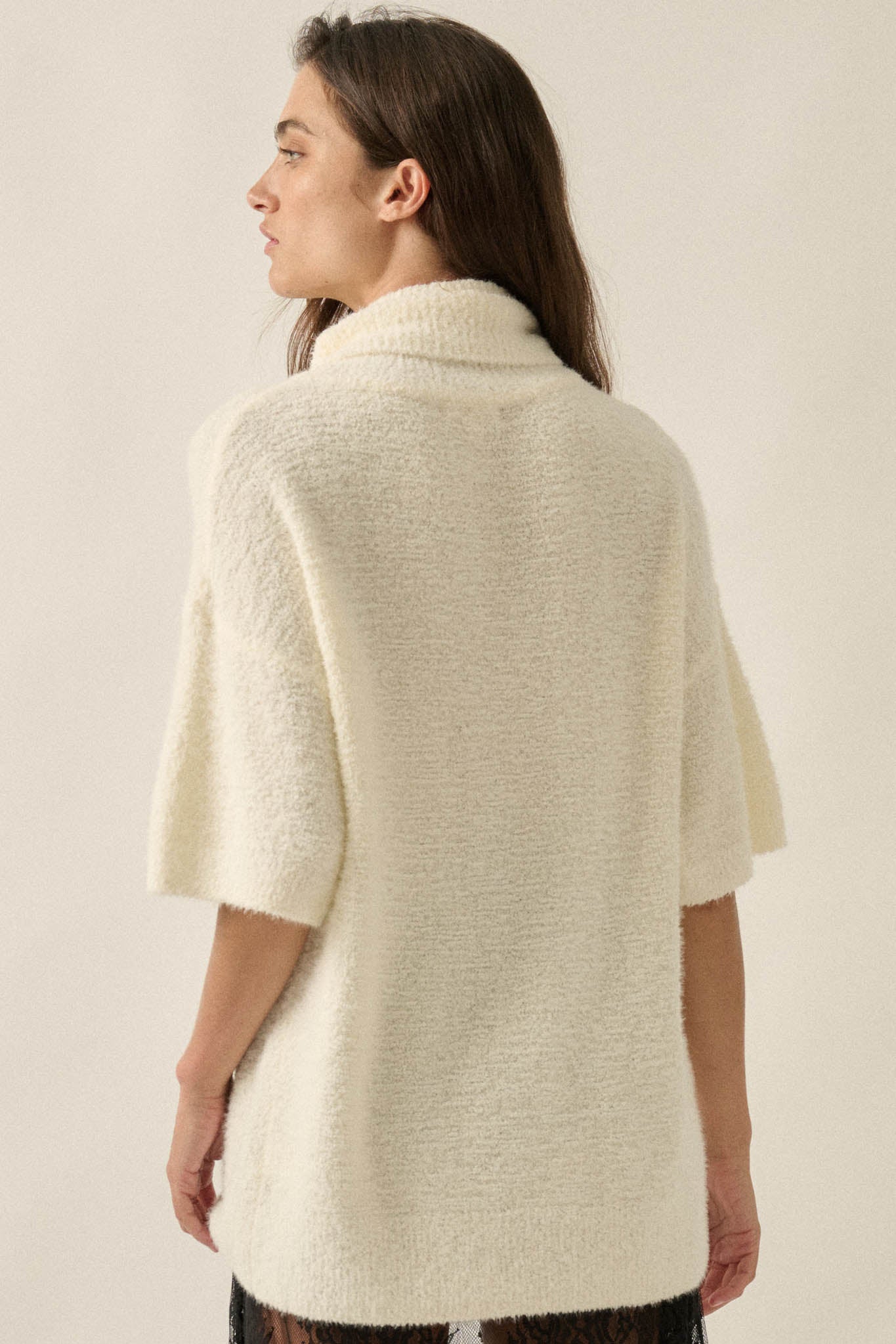 Safe Haven Textured Short-Sleeve Cowl-Neck Sweater - ShopPromesa