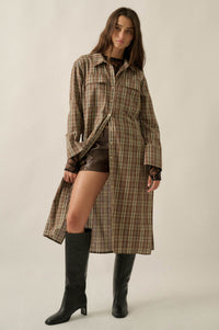 Off the Grid Plaid Button-Up Long-Sleeve Maxi Top - ShopPromesa