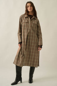 Off the Grid Plaid Button-Up Long-Sleeve Maxi Top - ShopPromesa