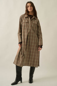 Off the Grid Plaid Button-Up Long-Sleeve Maxi Top - ShopPromesa
