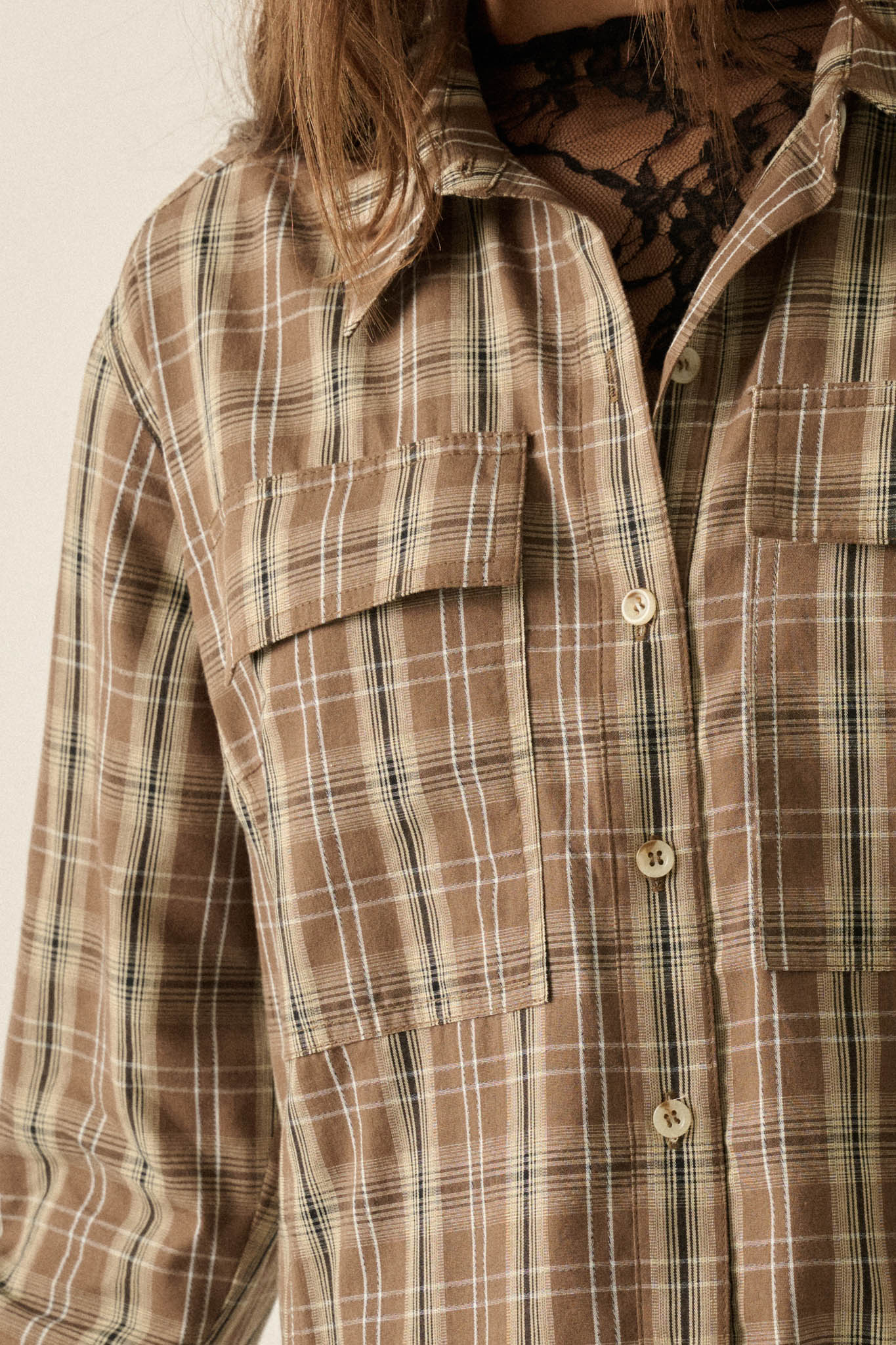 Off the Grid Plaid Button-Up Long-Sleeve Maxi Top - ShopPromesa