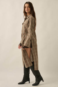 Off the Grid Plaid Button-Up Long-Sleeve Maxi Top - ShopPromesa