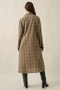 Off the Grid Plaid Button-Up Long-Sleeve Maxi Top - ShopPromesa