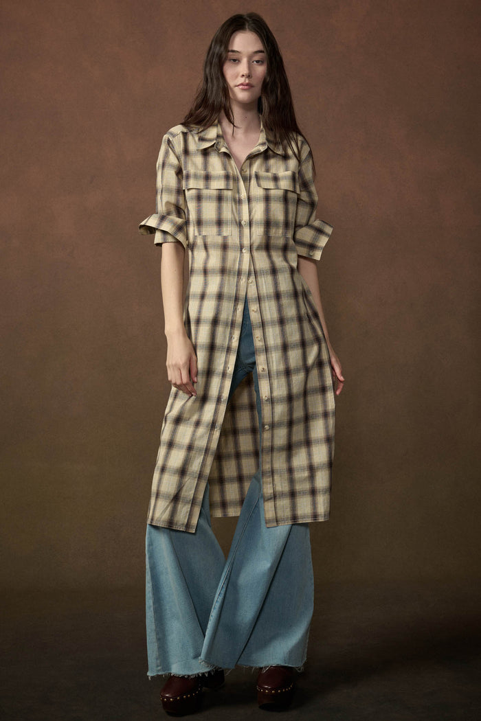 Off the Grid Plaid Button-Up Long-Sleeve Maxi Top - ShopPromesa