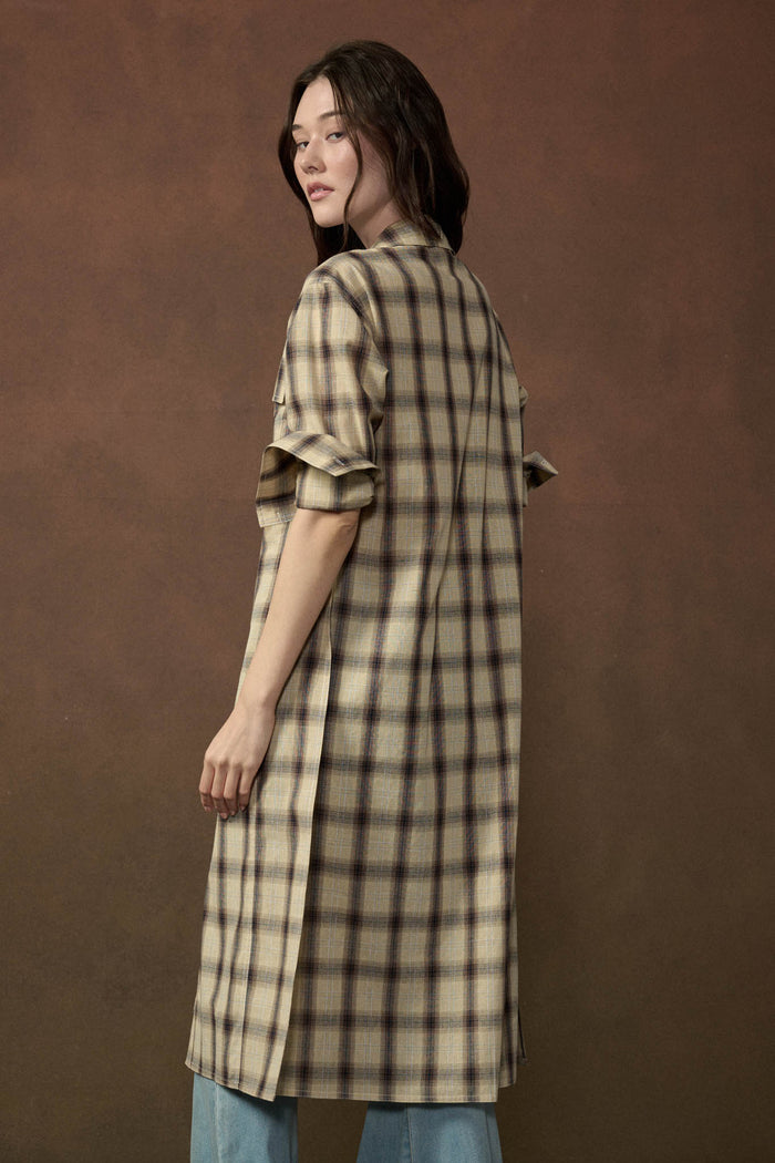 Off the Grid Plaid Button-Up Long-Sleeve Maxi Top - ShopPromesa