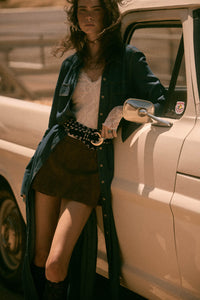Out of the Blue Denim Button-Up Pocket Maxi Shirt - ShopPromesa