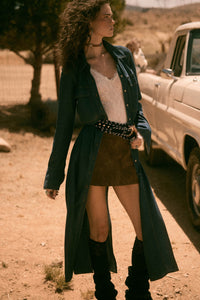 Out of the Blue Denim Button-Up Pocket Maxi Shirt - ShopPromesa