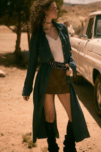 Out of the Blue Denim Button-Up Pocket Maxi Shirt - ShopPromesa