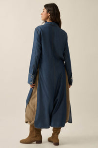Out of the Blue Denim Button-Up Pocket Maxi Shirt - ShopPromesa
